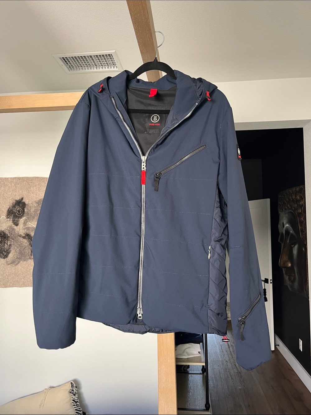 Bogner Fire + Ice Navy Hooded Lightweight Jacket with Red Accents